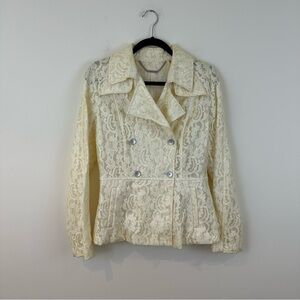 Elie Tahari Irving Floral Lace Rain Coat Jacket Cream Butter Yellow Medium